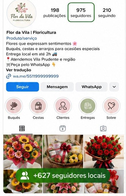 Print real do perfil da Flor da Vila Floricultura depois do método
