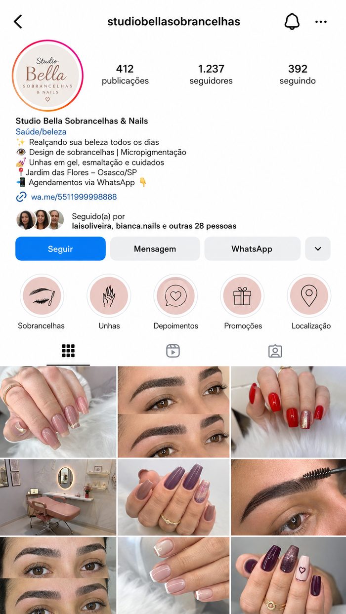 Print real do perfil, Studio Bella Sobrancelhas e Nails